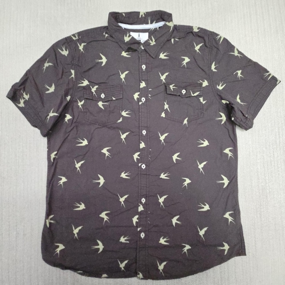I Jeans By Buffalo Shirt Mens XL Gray Bird Print Short Sleeve Button Up Casual